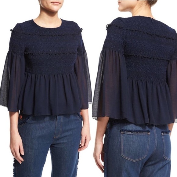 See by Chloe 3/4-Sleeve Embroidered Peplum Top - Picture 1 of 6